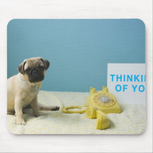 Tapis De Souris Carlin chiot assis sur le lit à côté du téléphone