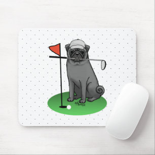 Tapis De Souris Carlin de golf Jouer Golf (noir) mignon chien drôl