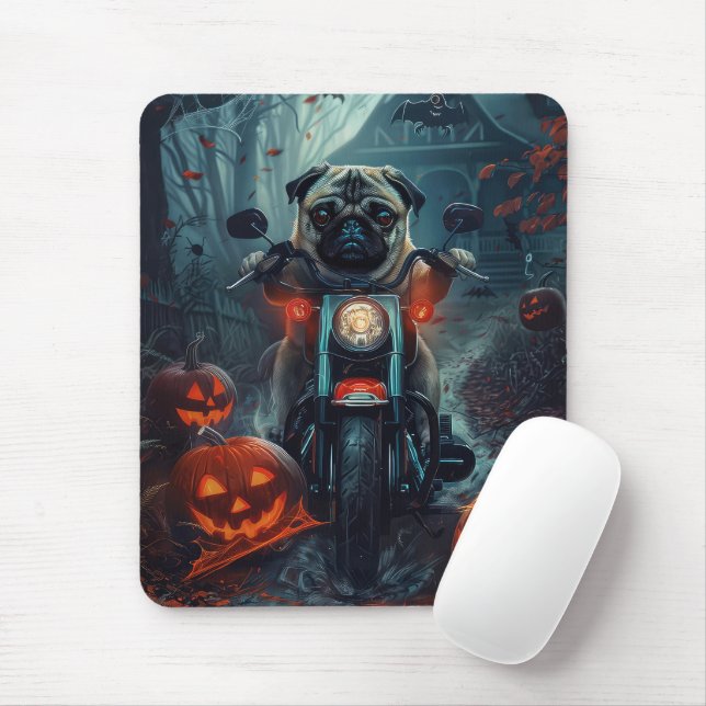 Tapis De Souris Carlin équitation moto Halloween effroi (Avec souris)