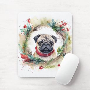 Tapis De Souris Carlin Noël Wreath Festive Pup