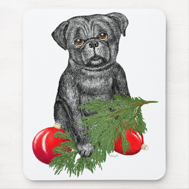 Tapis De Souris Carlin noir Chiot adorable Art de Noël (Devant)
