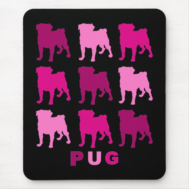 Tapis De Souris Carlins roses sur Mousepad noir (Devant)