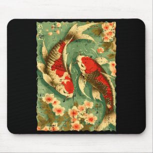 Tapis De Souris Carpes Koi Japonaises Fleurs de Cerisier Sakura Ar