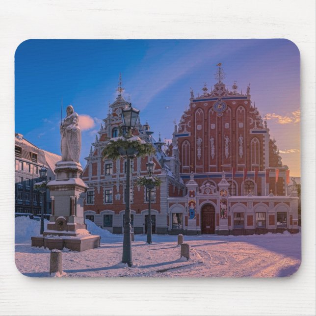 Tapis De Souris Carré de la mairie de Riga en hiver (Devant)