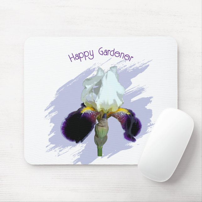 Tapis de souris carré Iris violet et blanc (Avec souris)
