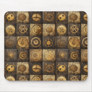 Tapis De Souris Carreau de motif mécanique Steampunk or bronze