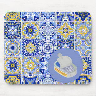 Tapis De Souris Carreaux bleus et sardines