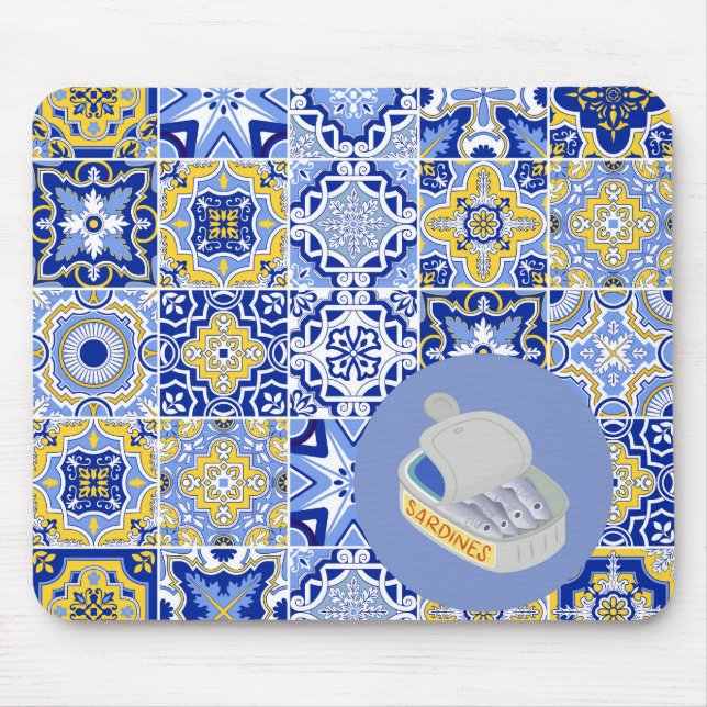 Tapis De Souris Carreaux bleus et sardines (Devant)