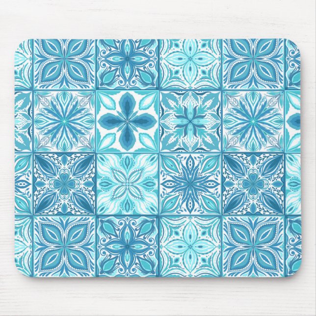 Tapis De Souris Carreaux décorés en bleu et blanc (Devant)