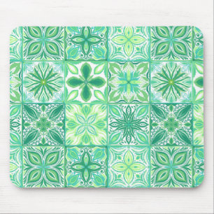 Tapis De Souris Carreaux décorés en vert et blanc