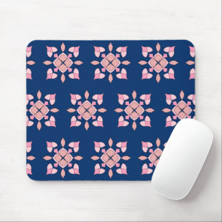 Tapis De Souris Carreaux Floraux Géométriques Rose et Bleu Marine