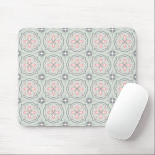 Tapis De Souris Carreaux Floraux Pastel Vert