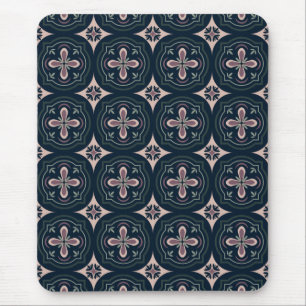Tapis De Souris carreaux géométriques floraux de couleur terreuse
