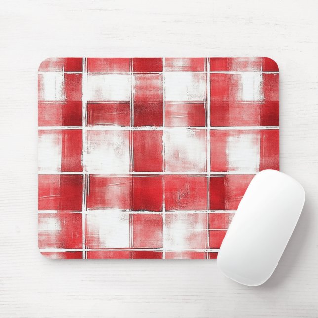 Tapis De Souris Carreaux Rouges Blancs Rayures (Avec souris)