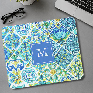 Tapis De Souris carreaux siciliens méditerranéens de menthe aqua m