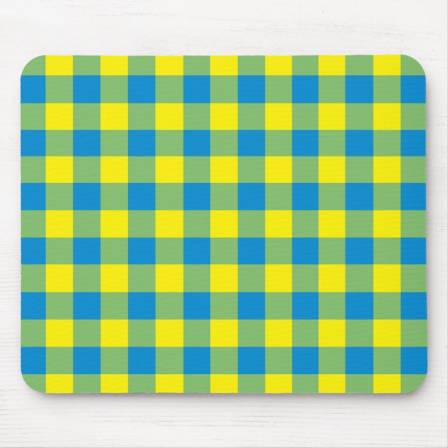 Tapis De Souris Carreaux Vichy Bleu Jaune Vert (Devant)