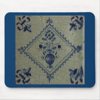 Tapis De Souris Carrelage Bleu Delft - Vase avec Fleurs et Bouquet