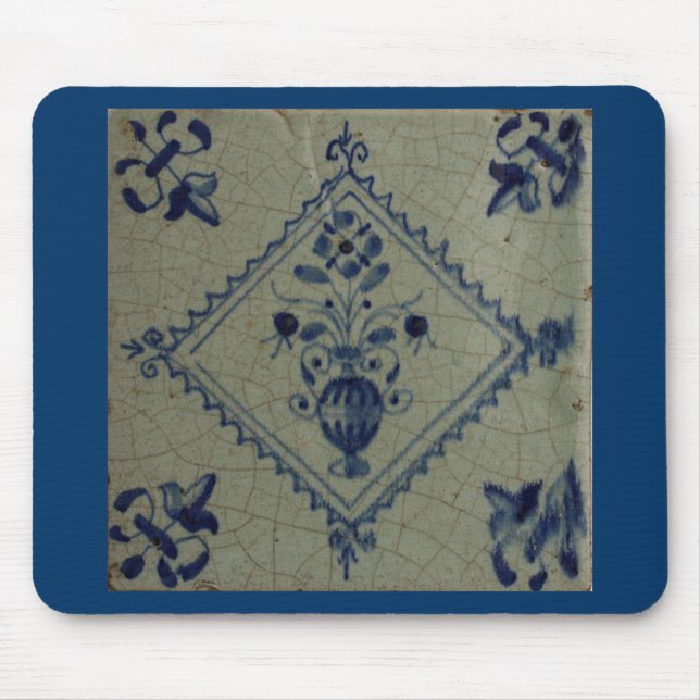 Tapis De Souris Carrelage Bleu Delft - Vase avec Fleurs et Bouquet (Devant)