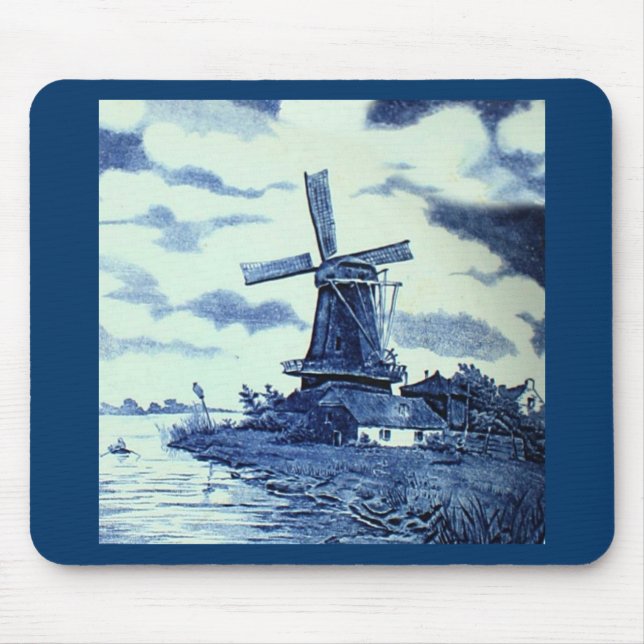 Tapis De Souris Carrelage bleu vintage Delft - Windmill (Devant)