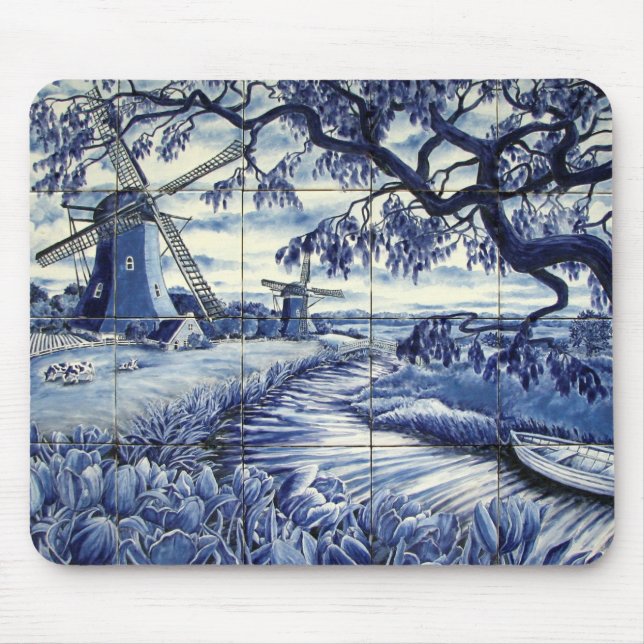 Tapis De Souris Carrelage de Delft avec le moulin à vent (Devant)