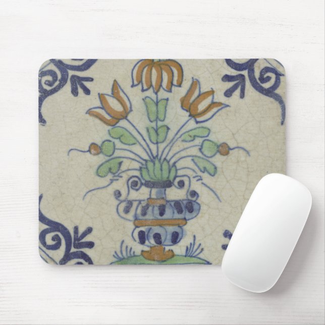 Tapis De Souris Carrelage Delft Antique Pot de Fleur Céramique (Avec souris)