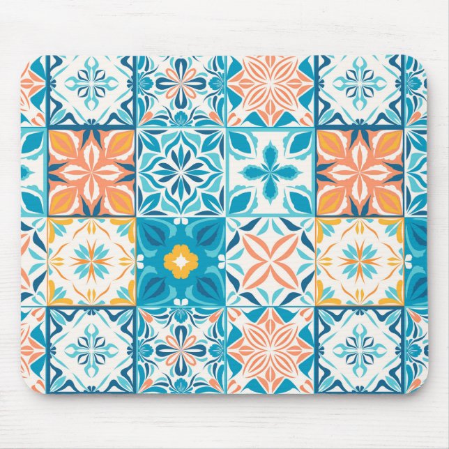 Tapis De Souris Carrelage orange et bleu (Devant)