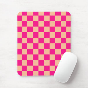 Tapis De Souris Carrés à carreaux pêche rose chaud géométrique rét