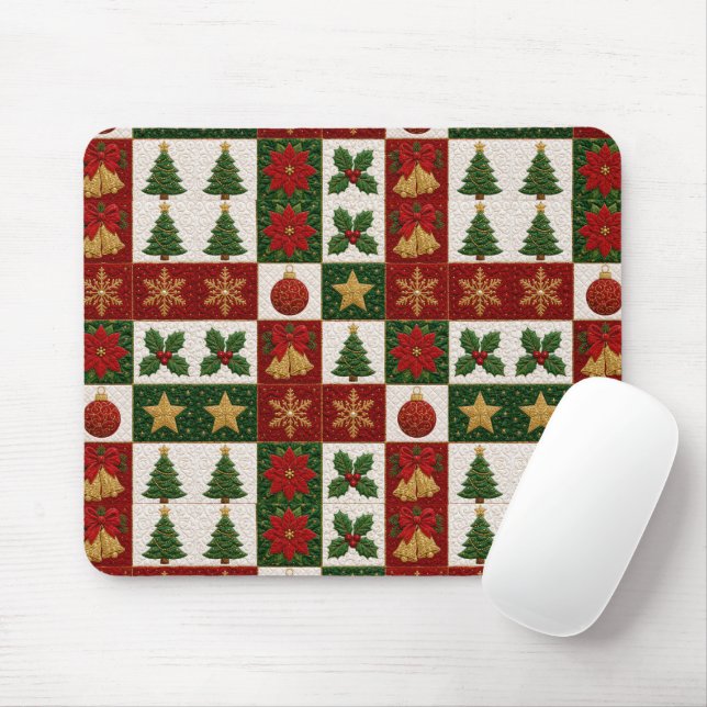 Tapis De Souris Carrés de courtepointe de Noël (Avec souris)