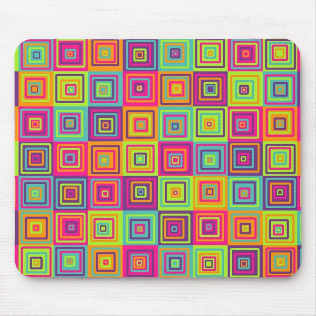 Tapis De Souris Carrés géométriques colorés (Devant)
