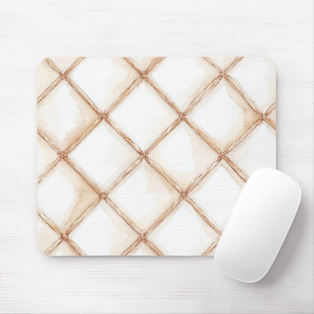 Tapis De Souris Carrés Rayures Crème Or Blanc (Avec souris)