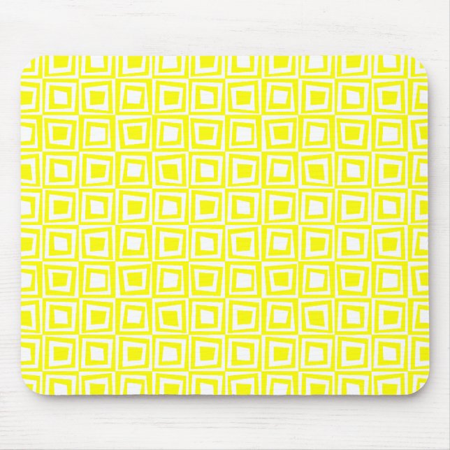 Tapis De Souris Carrés rétro - Jaune sur Blanc (Devant)