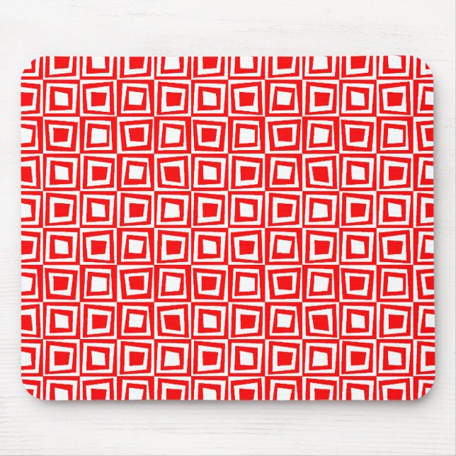 Tapis De Souris Carrés rétro - Rouge sur blanc (Devant)