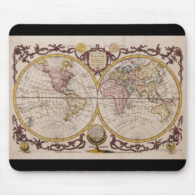 Tapis De Souris Carte 1782 du monde par George Augustus Baldwyn (Devant)