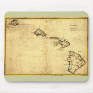 Tapis De Souris Carte 1837 - îles d'Hawaï de cru hawaïennes