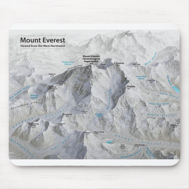 Tapis De Souris Carte 3D du mont Everest avec Étiquettes (Devant)