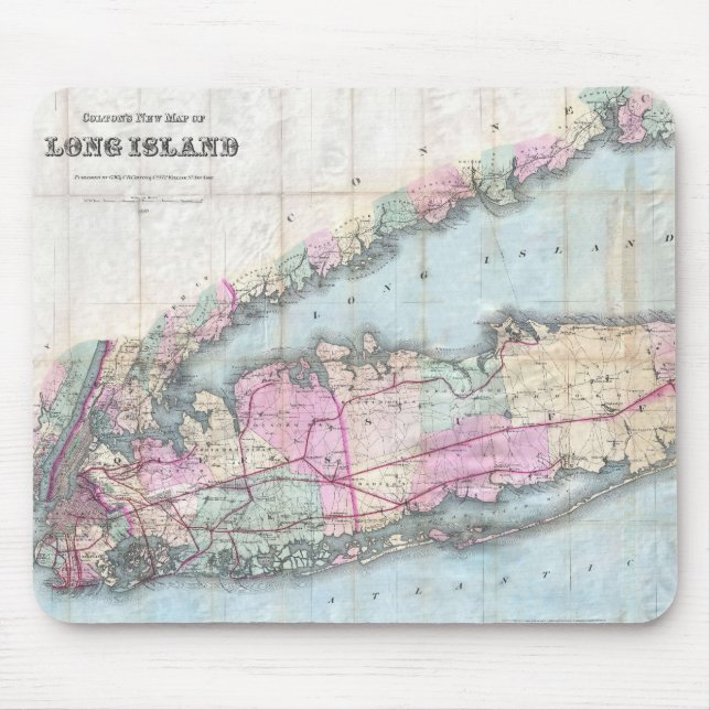 Tapis De Souris Carte ancienne de Long Island (1880) (Devant)