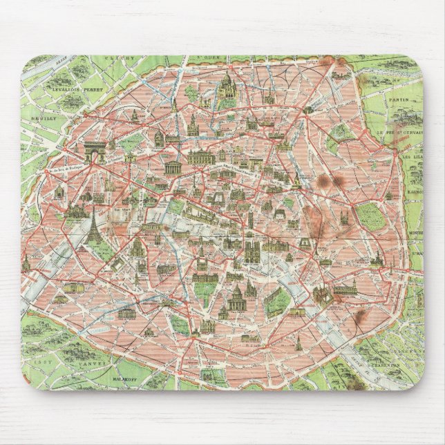 Tapis De Souris Carte ancienne de Paris (1920) (Devant)