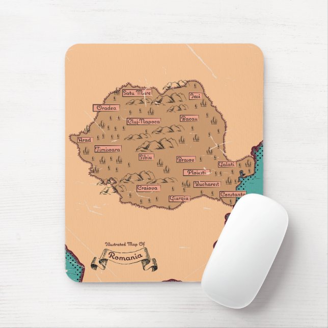 Tapis De Souris Carte ancienne des comtés de Roumanie (Avec souris)