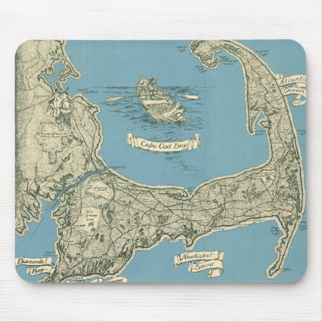 Tapis De Souris Carte ancienne du Cap Cod (1945) (Devant)
