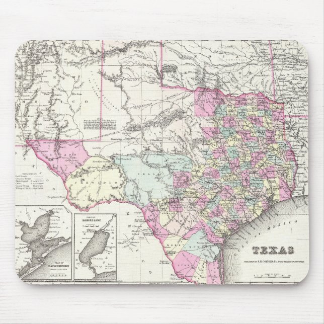 Tapis De Souris Carte ancienne du Texas (1855) (Devant)