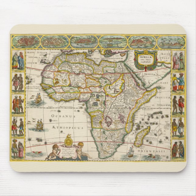 Tapis De Souris Carte antique de l'Afrique par Hondius et Jansson (Devant)