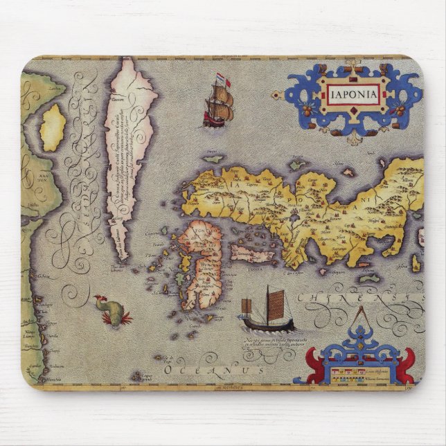Tapis De Souris Carte antique du Japon par Mercator et Hondius (Devant)