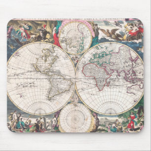 Tapis De Souris Carte antique du monde de Double-Hémisphère