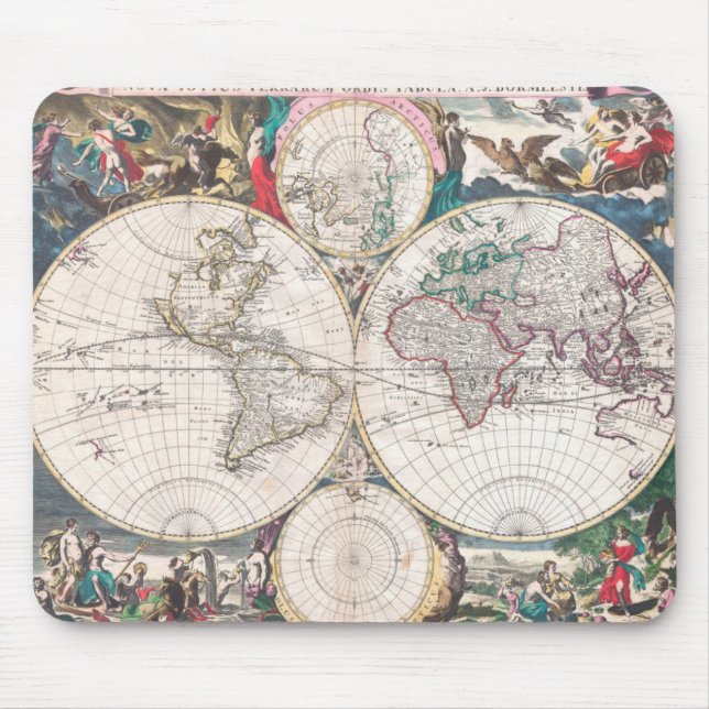 Tapis De Souris Carte antique du monde de Double-Hémisphère (Devant)