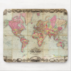 Tapis De Souris Carte antique du monde par John Colton, circa 1854