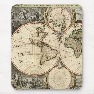 Tapis De Souris Carte antique du monde par Nicolao Visscher, circa