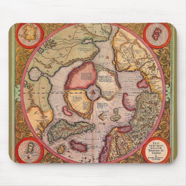 Tapis De Souris Carte antique du pôle Nord Carte par Mercator (Devant)