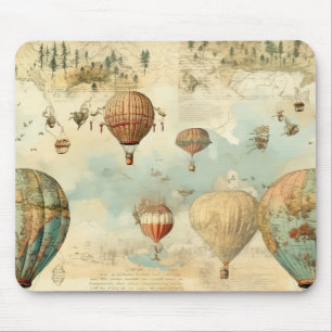 Tapis De Souris Carte Antique Montgolfière Sépia