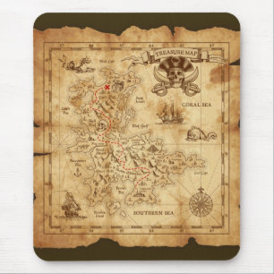 Tapis De Souris Carte au trésor vintage de vieux pirate X marque l