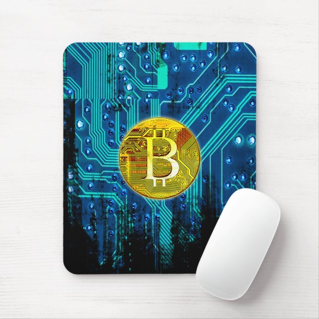 Tapis De Souris Carte Bitcoin Cryptomonnaie et circuit (Avec souris)